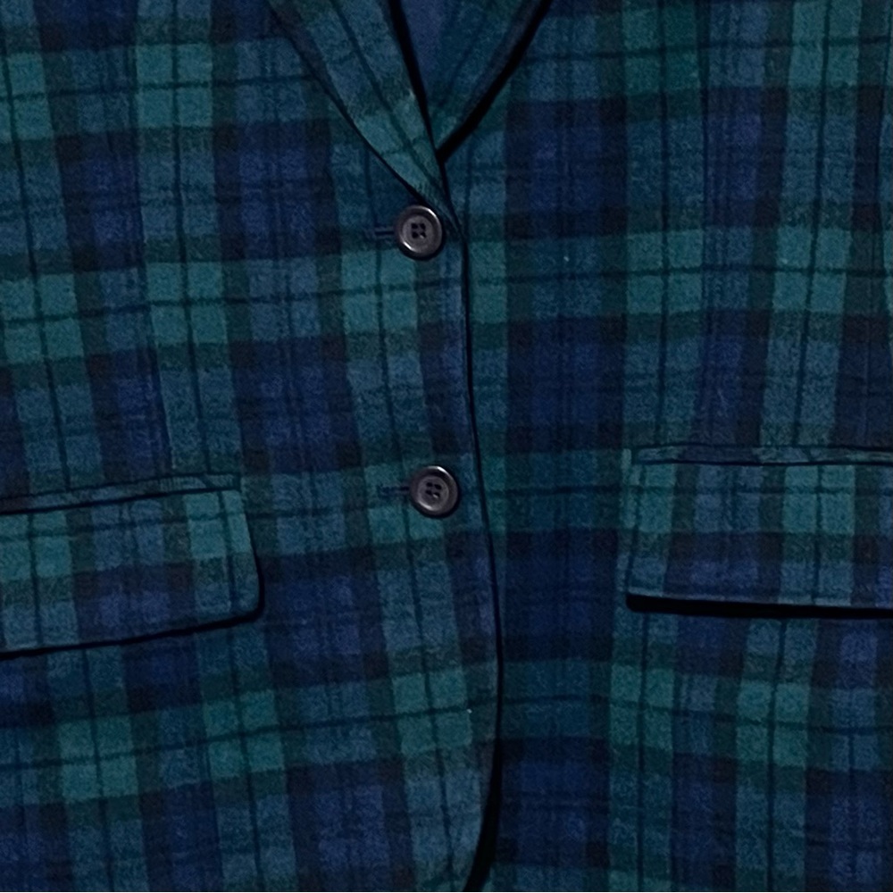 Pendleton Vintage ‘80’s Green Navy Tartan Plaid 100% Virgin Wool Blazer Jacket - Picture 6 of 14
